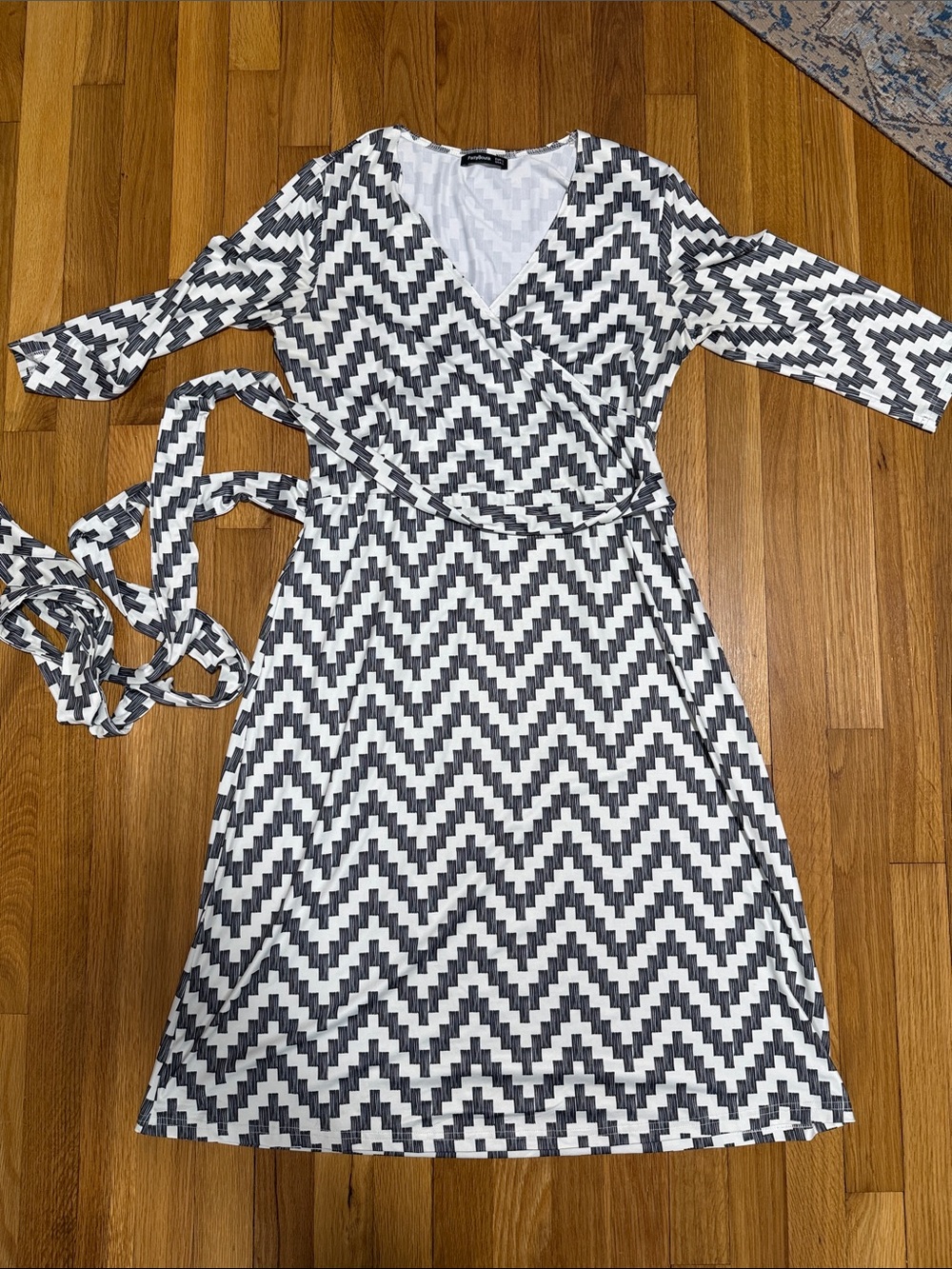 Chevron Wrap Midi Dress in Black and White